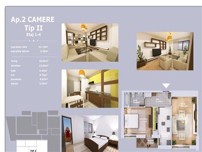 Apartament 2 camere, decomandat,bloc nou, 60000 euro